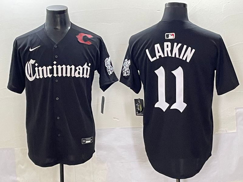 Men 2025 Cincinnati Reds #11 Larkin Black Five generations Joint Name Nike MLB Jersey style 14
